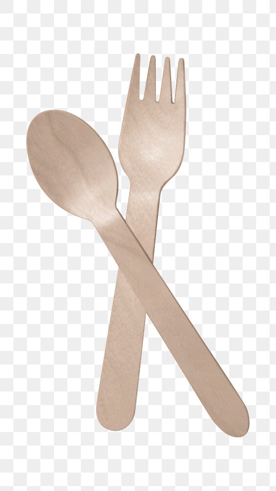 Wooden spoon and fork mockup element png, editable design