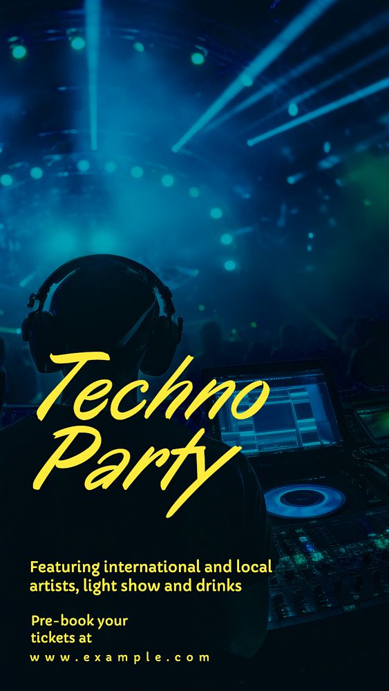 Techno party Instagram story template, editable text