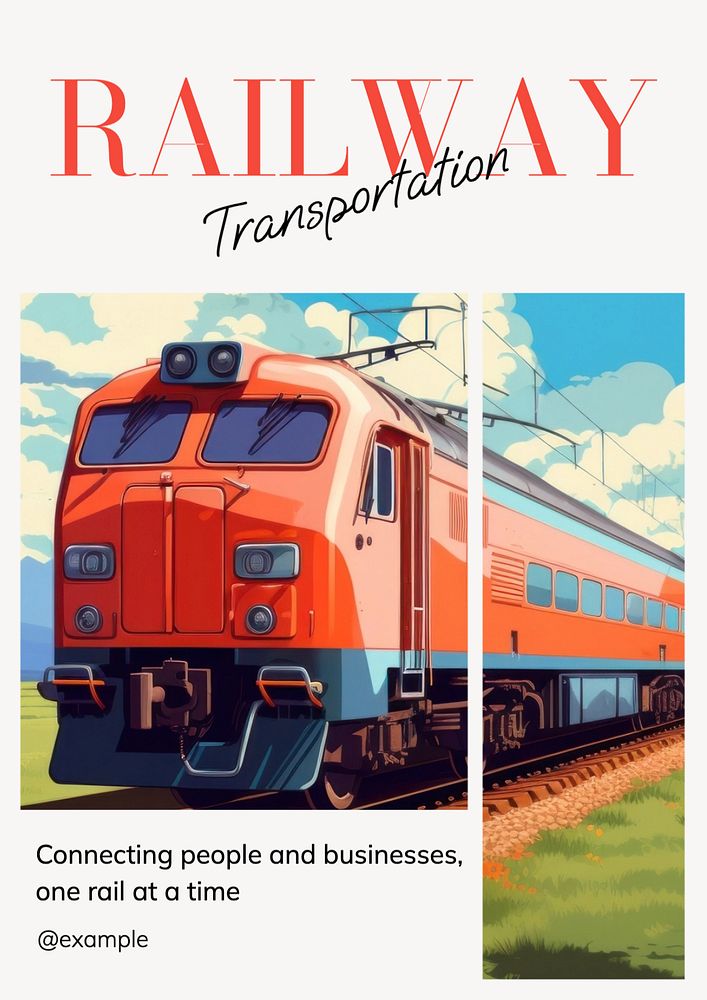 Railway transportation  poster template, editable text and design