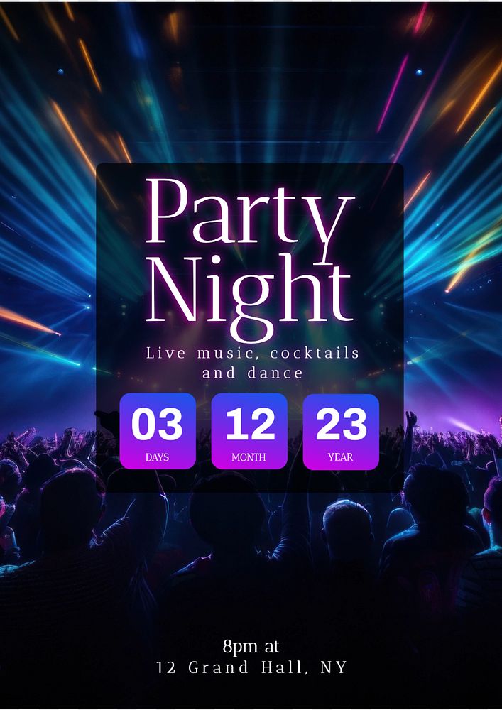 Party night poster template, editable text & design