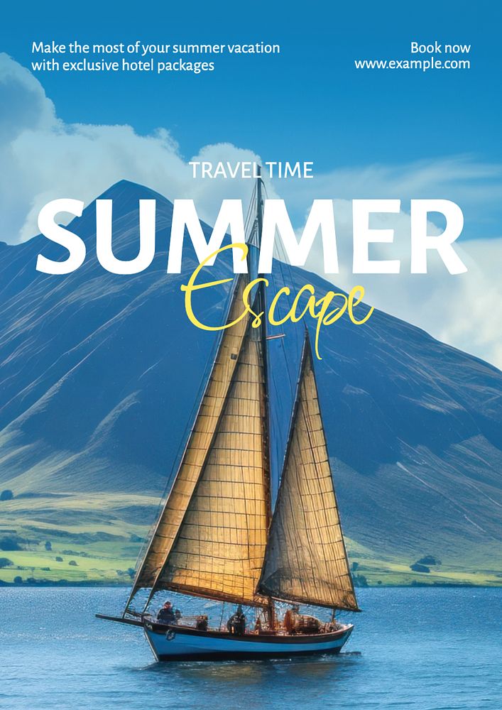 Summer escape poster template, editable text and design