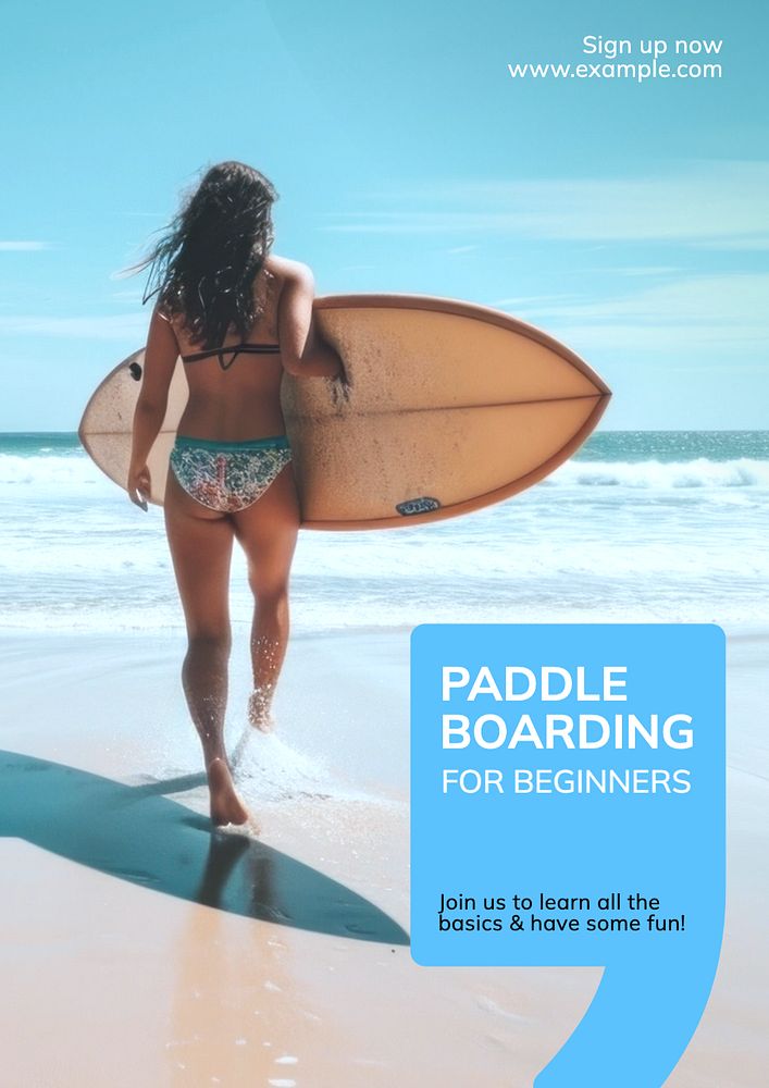 Paddle boarding poster template, editable text and design