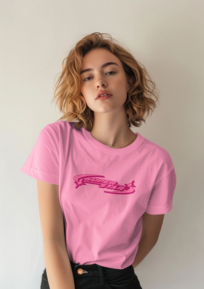 Women's pink t-shirt mockup, editable | Premium Mockup Generator - rawpixel