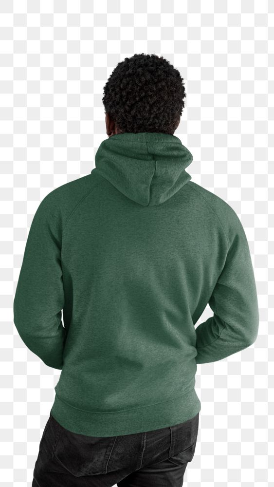 Editable hoodie mockup png element, rear view, men's streetwear fashion