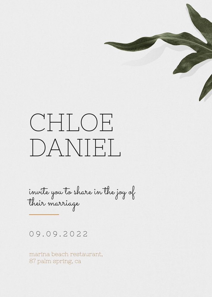 Simple wedding invitation card template, editable botanical design