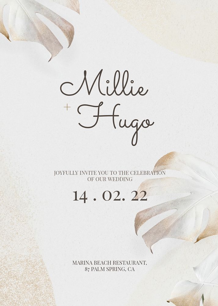 Botanical wedding invitation card template, editable design