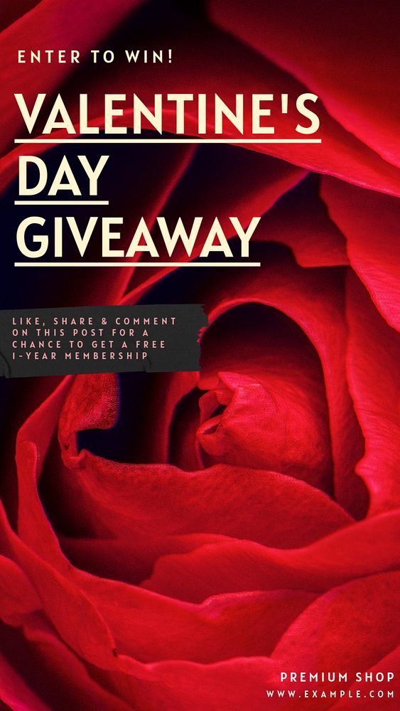 Valentine's day giveaway Facebook story template, editable design