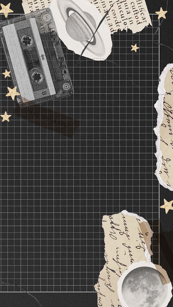 PNG Vintage cassette tape grid paper mobile wallpaper, retro Ephemera design