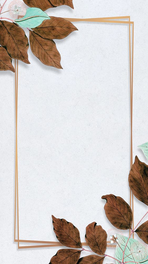 Autumn leaf gold frame mobile wallpaper, editable botanical design