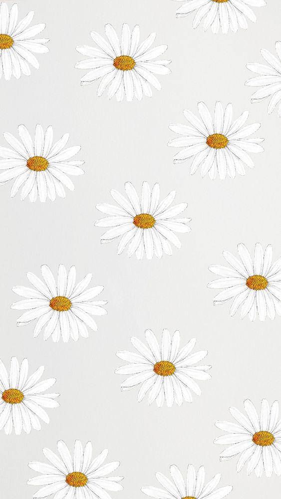 White flower patterned mobile wallpaper, editable botanical design