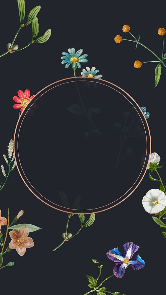 Circle flowers frame iPhone wallpaper, editable design