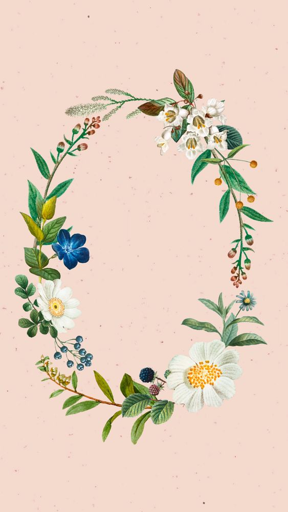 Floral oval frame iPhone wallpaper, editable design