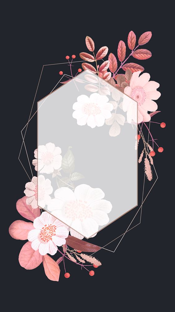 Pink flower frame iPhone wallpaper, editable design