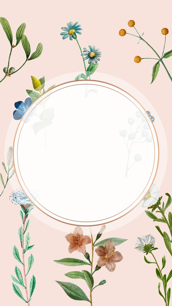 Botanical badge frame iPhone wallpaper, editable design