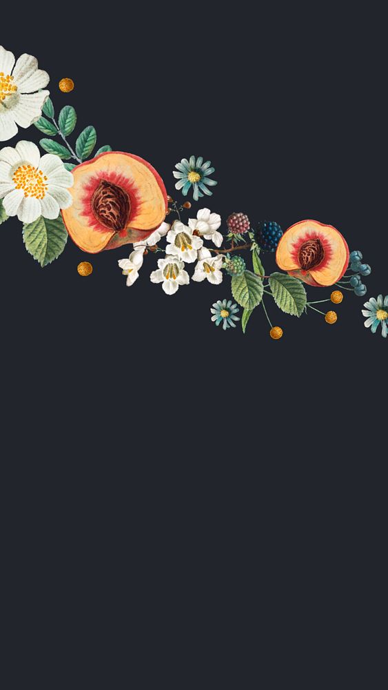 Flower peaches border iPhone wallpaper, editable design