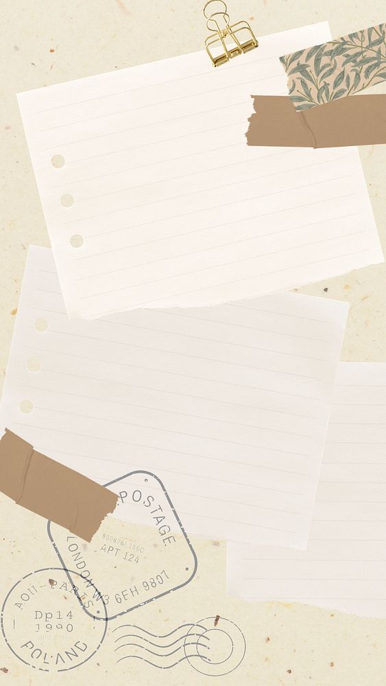 PNG Vintage beige mobile wallpaper, note paper postage Ephemera design
