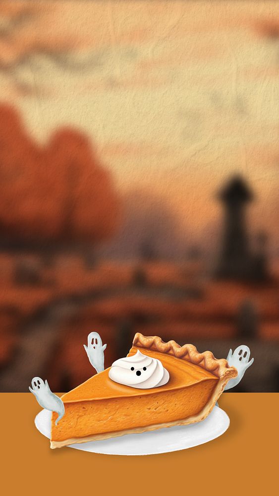 Editable pumpkin pie mobile phone, Halloween food digital art design