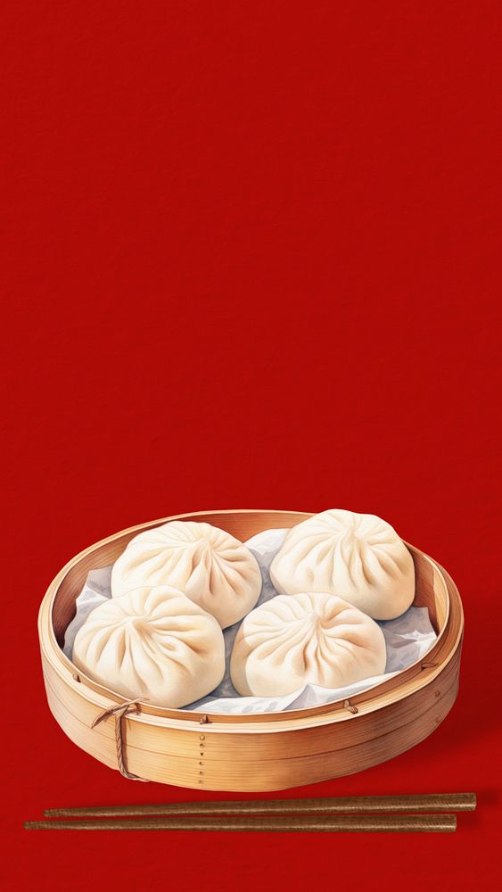 Editable Chinese xiaolongbao mobile phone, food digital art design