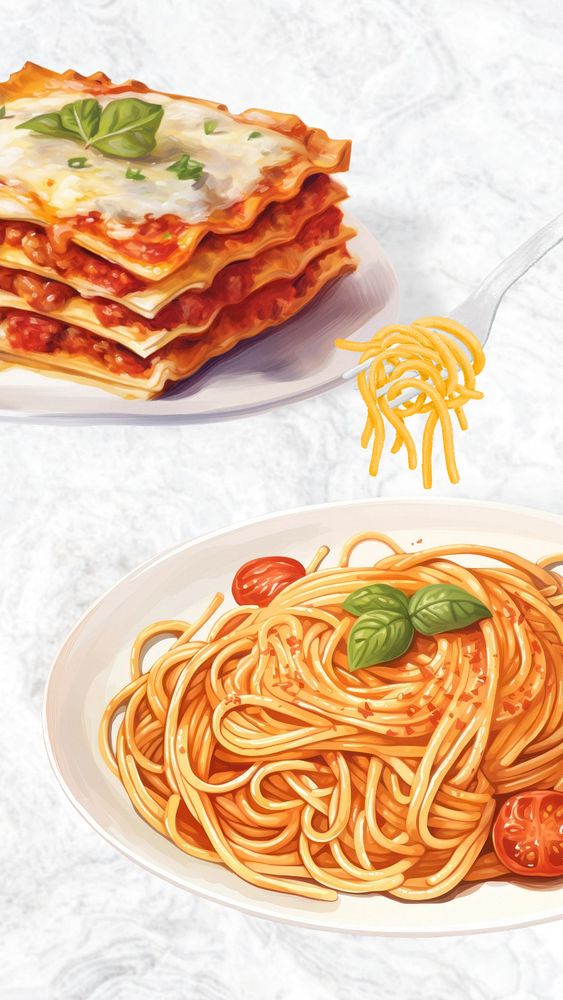 Editable spaghetti & lasagna mobile phone, food digital art design