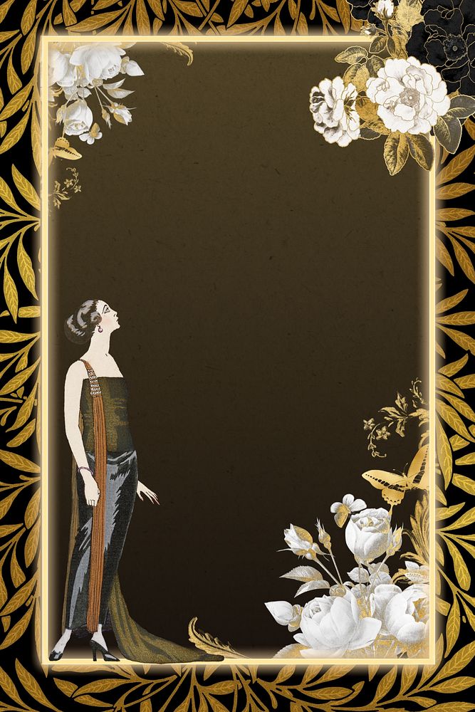 1920s woman fashion frame background, George Barbier's famous illustration. Remixed by rawpixel.