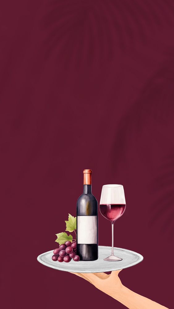 Editable red wine mobile phone, food digital art design