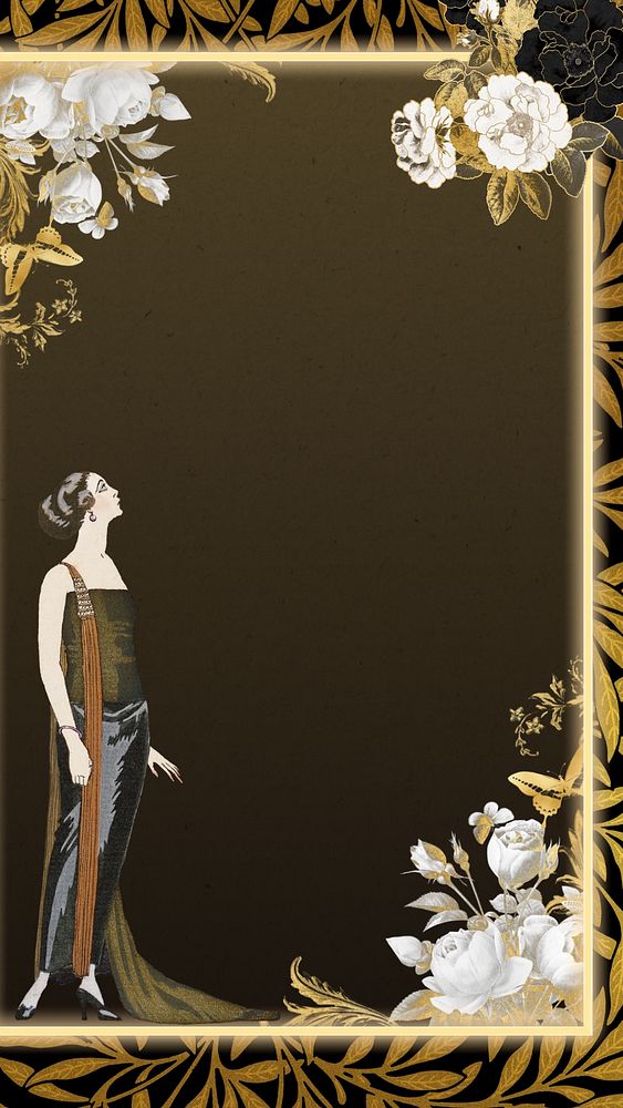 1920s woman fashion frame iPhone wallpaper, George Barbier's famous illustration. Remixed by rawpixel.