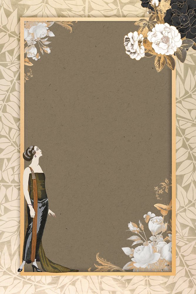 1920s woman fashion frame background, George Barbier's famous illustration. Remixed by rawpixel.