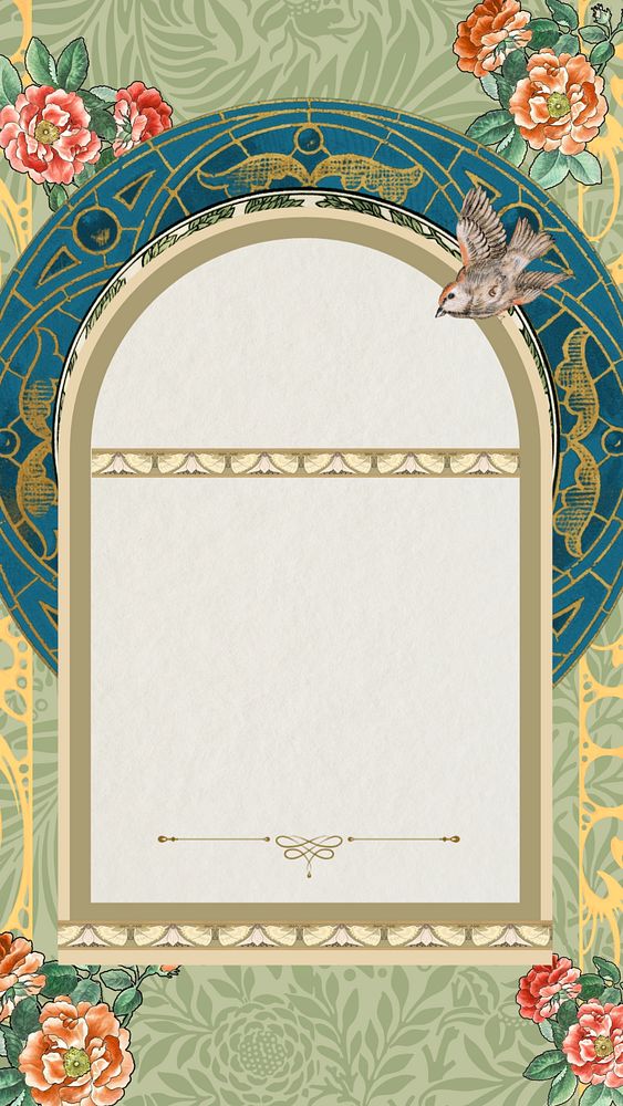 Art nouveau frame iPhone wallpaper, vintage flower ornament. Remixed by rawpixel.