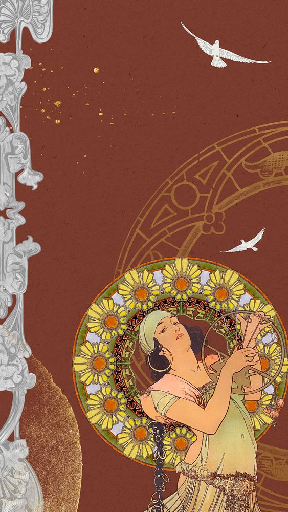 Alphonse Mucha's Salomé iPhone wallpaper, vintage art nouveau illustration. Remixed by rawpixel.