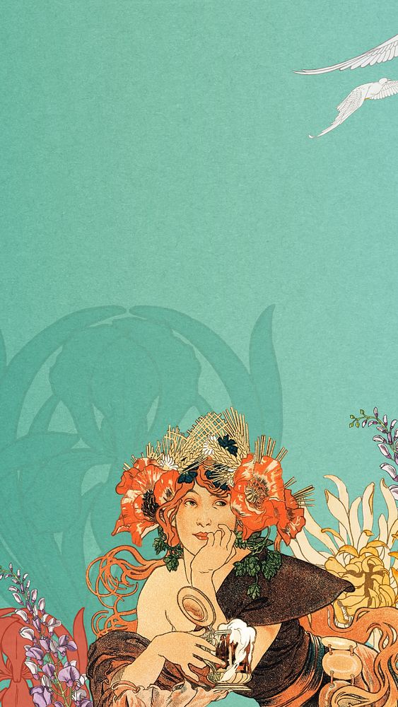 Alphonse Mucha's woman iPhone wallpaper, vintage art nouveau illustration. Remixed by rawpixel.