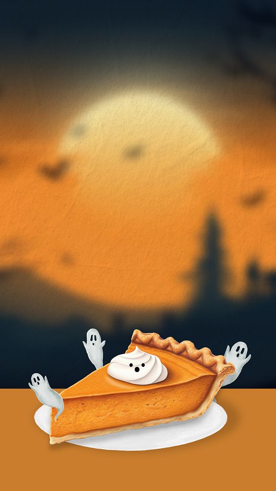 Editable pumpkin pie mobile phone, Halloween food digital art design