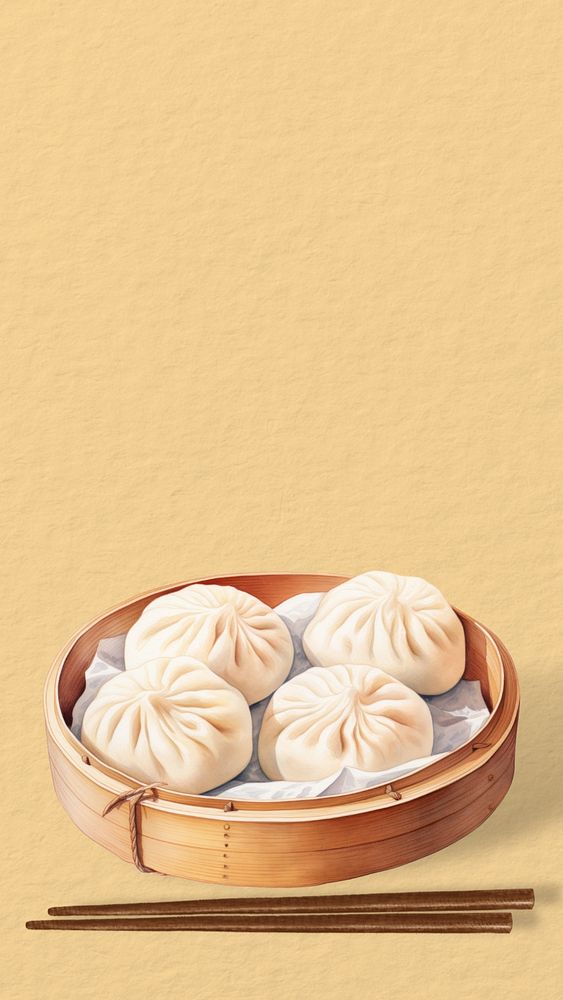 Editable Chinese xiaolongbao mobile phone, food digital art design