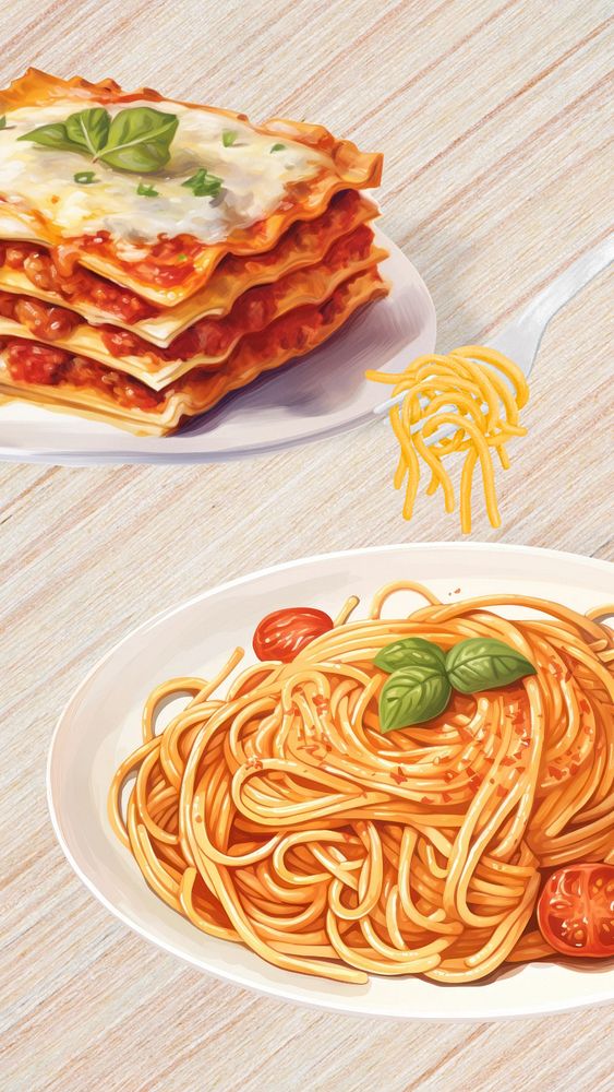 Editable spaghetti & lasagna mobile phone, food digital art design