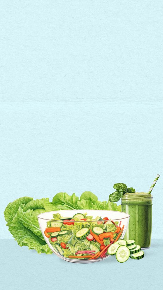 Editable healthy salad mobile phone, food digital art design