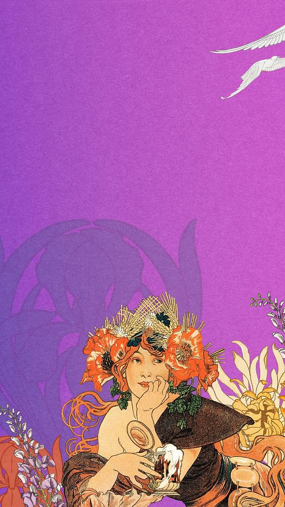 Alphonse Mucha's woman iPhone wallpaper, vintage art nouveau illustration. Remixed by rawpixel.