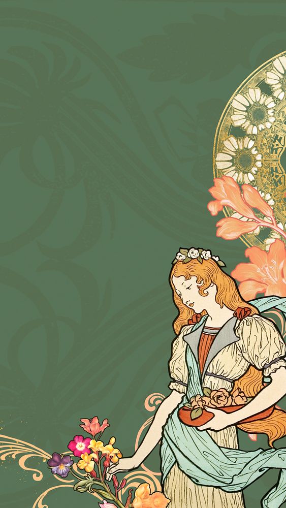 Eugène Grasset's woman iPhone wallpaper, vintage art nouveau illustration. Remixed by rawpixel.