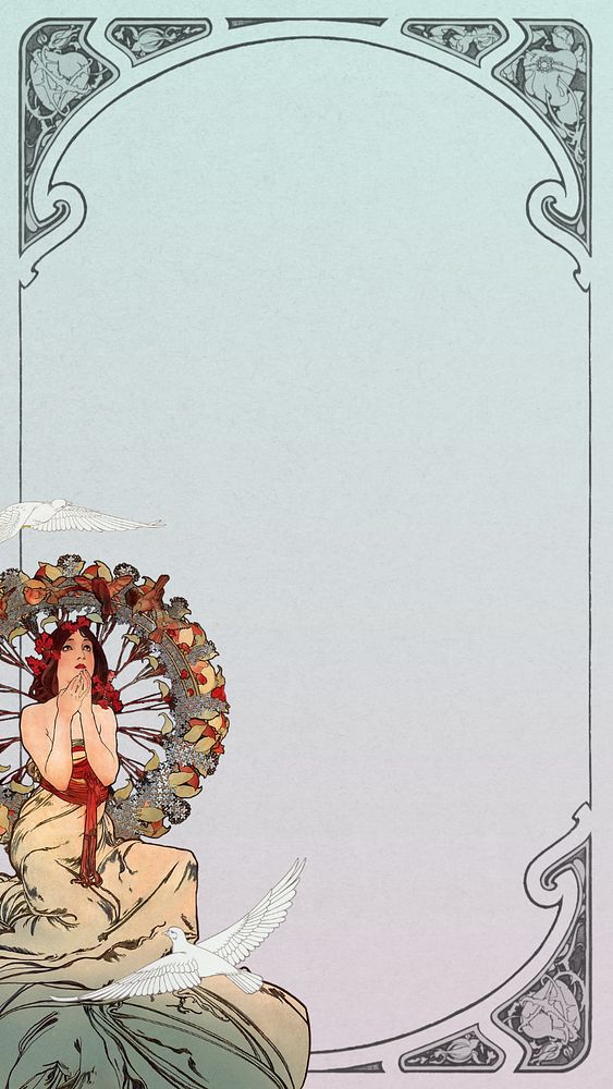 Monaco Monte Carlo frame iPhone wallpaper, Alphonse Mucha's famous artwork. Remixed by rawpixel.