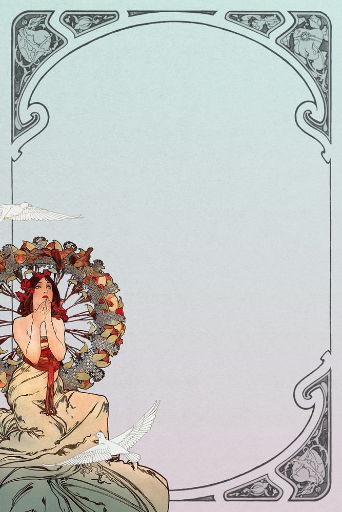 Monaco Monte Carlo frame background, Alphonse Mucha's famous artwork. Remixed by rawpixel.