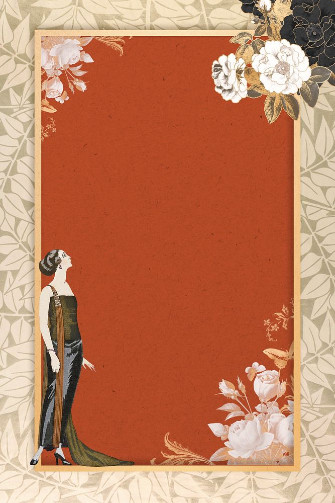 1920s woman fashion frame background, George Barbier's famous illustration. Remixed by rawpixel.