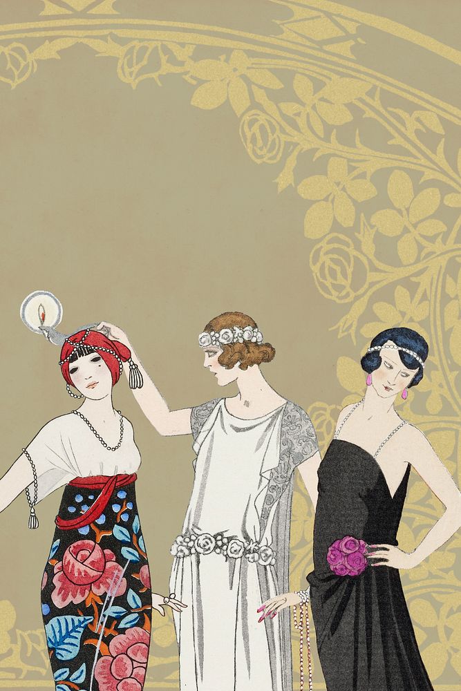 George Barbier's women, vintage fashion illustration. Remixed by rawpixel.