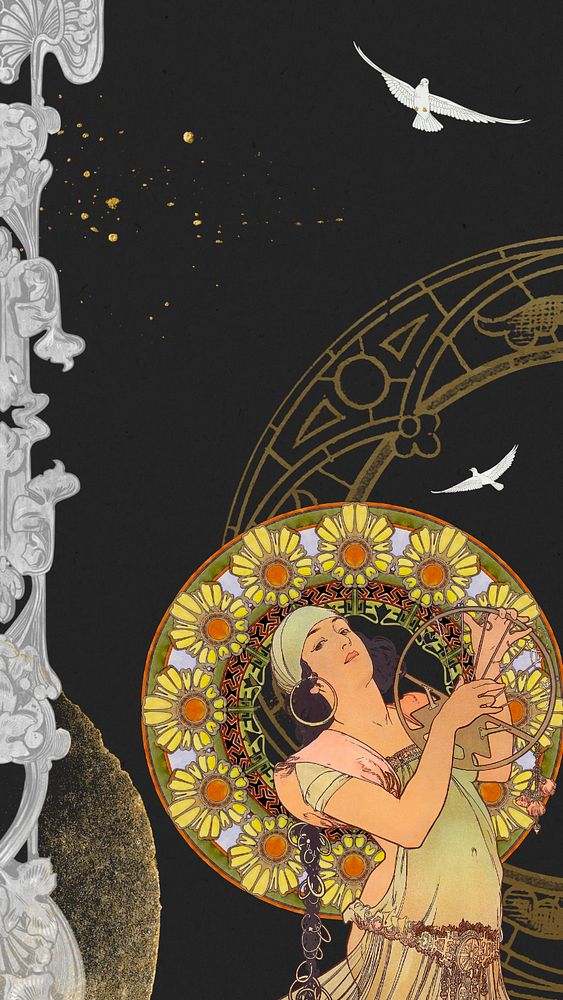 Alphonse Mucha's Salomé iPhone wallpaper, vintage art nouveau illustration. Remixed by rawpixel.