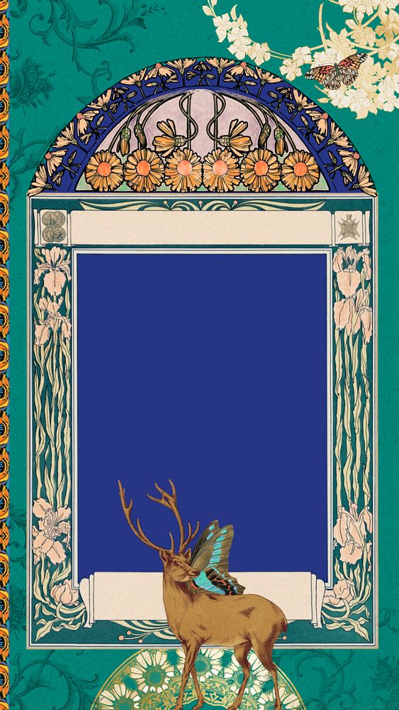 Art nouveau frame iPhone wallpaper, vintage animal ornament. Remixed by rawpixel.