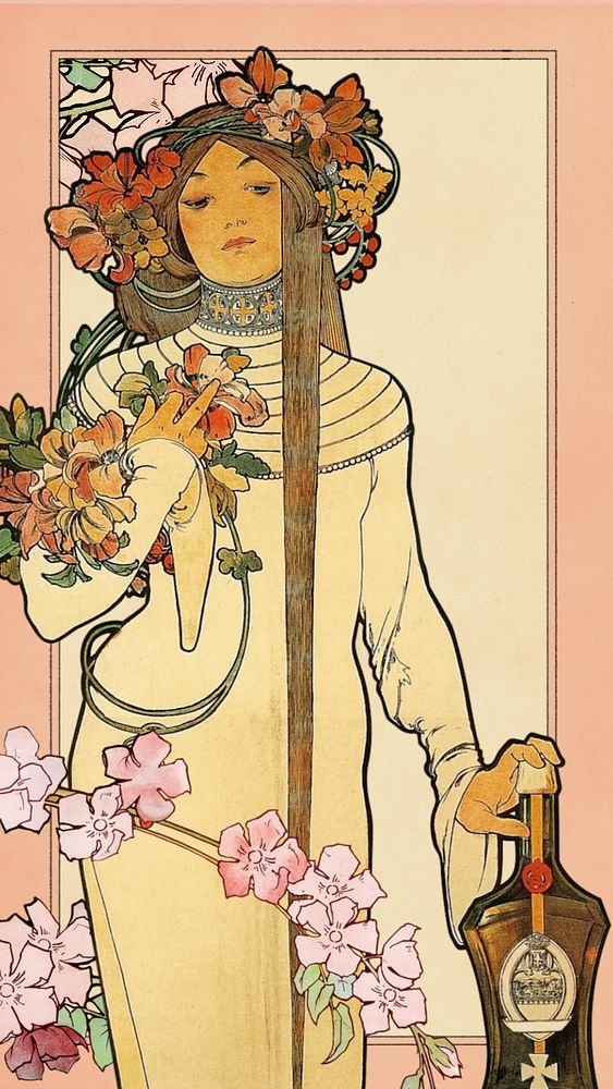 The Trappistine iPhone wallpaper, Alphonse Mucha's famous artwork. Remixed by rawpixel.