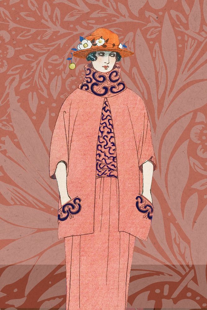 19th century woman, George Barbier's fashion illustration. Remixed by rawpixel.