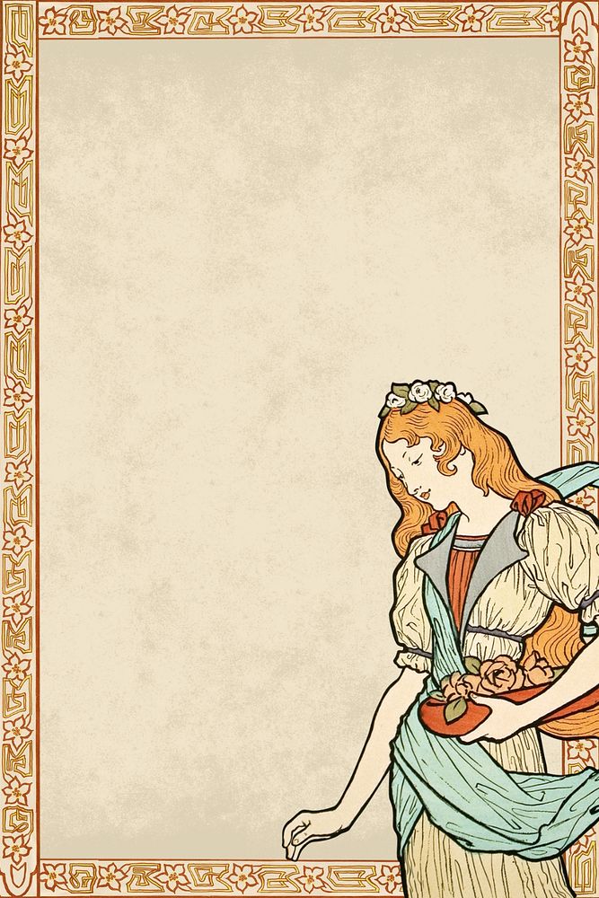 Eugène Grasset's woman frame background, vintage art nouveau illustration. Remixed by rawpixel.