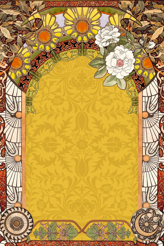 Floral art nouveau frame background, vintage botanical illustration. Remixed by rawpixel.