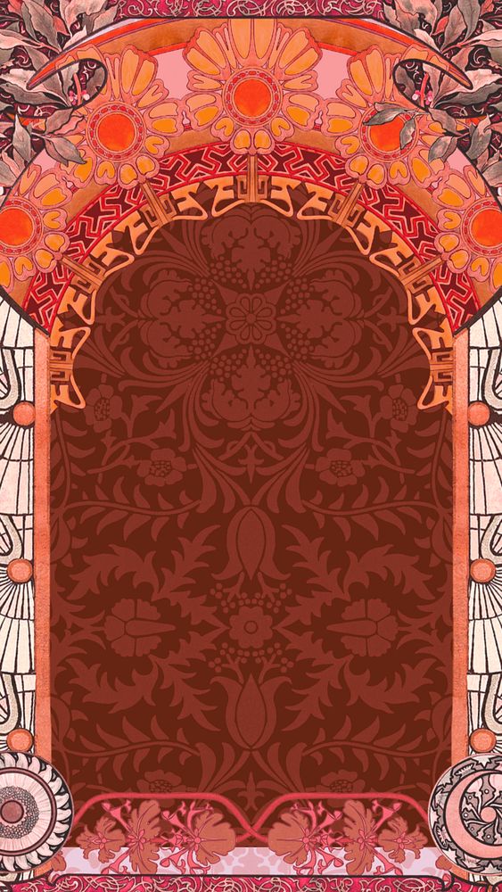 Floral art nouveau frame iPhone wallpaper, vintage botanical illustration. Remixed by rawpixel.