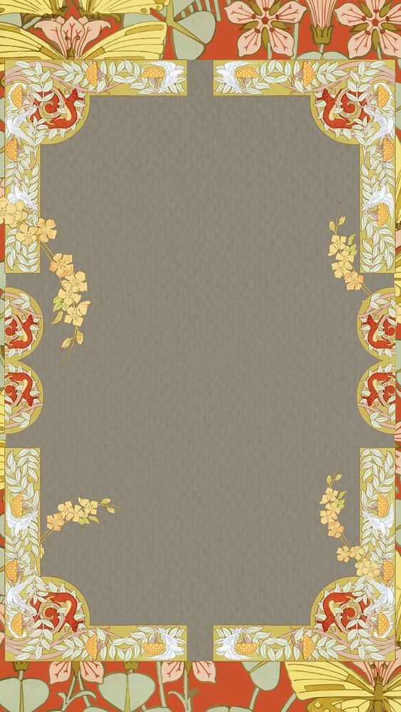 Art nouveau flower frame iPhone wallpaper, vintage botanical illustration. Remixed by rawpixel.