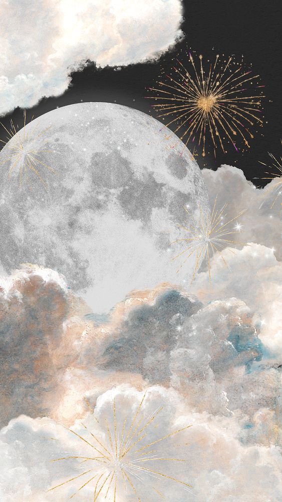 Moon night sky phone wallpaper editable design