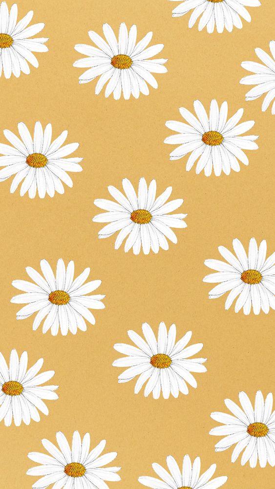 White flower patterned mobile wallpaper, editable botanical design